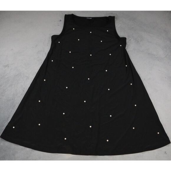 Roz & Ali Black Sleeveless Dress Women’s Pearl Embellished A-Line Tank Style L - Picture 1 of 9